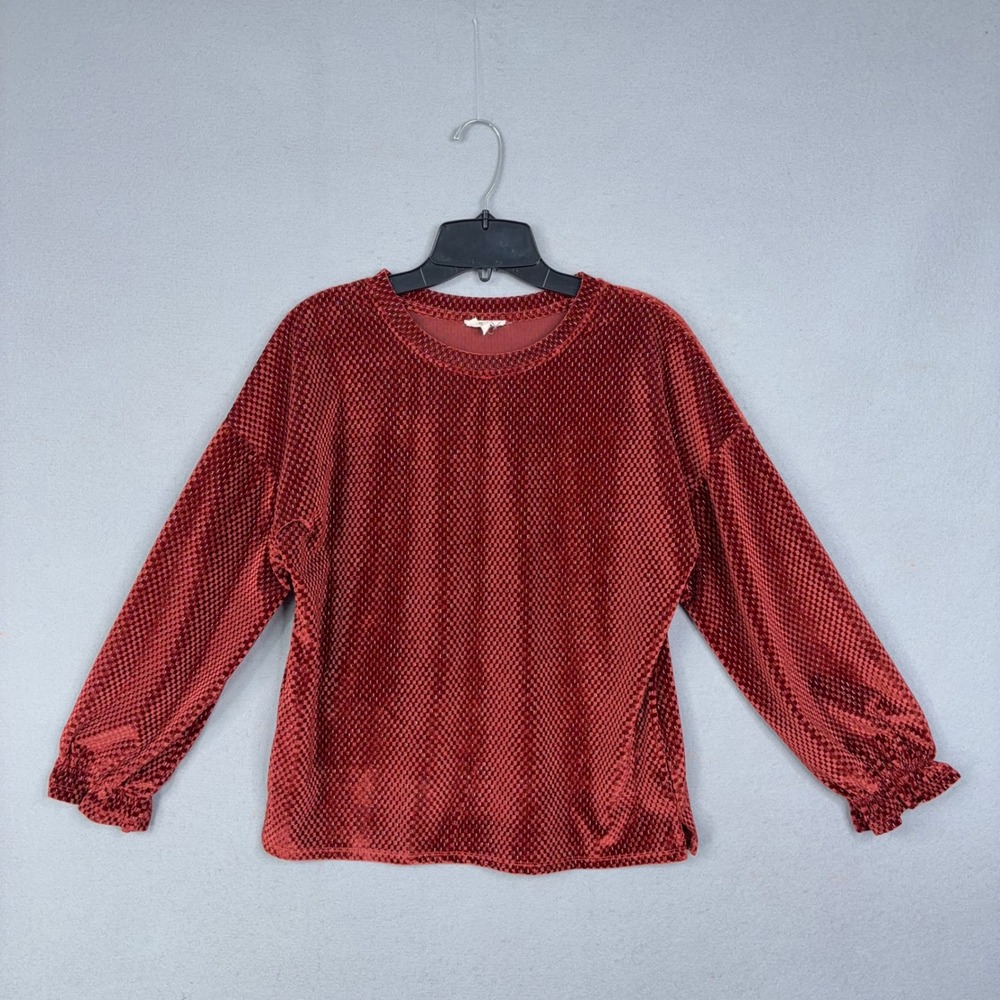 Hayden Girls Top Girls XL Rust Red Checkered Velvet Long Sleeve Boho Blouse